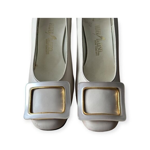 Vintage Palter DeLiso Mod Cream Leather Pumps with Buckle, Size 6 1/2B - Picture 8 of 13